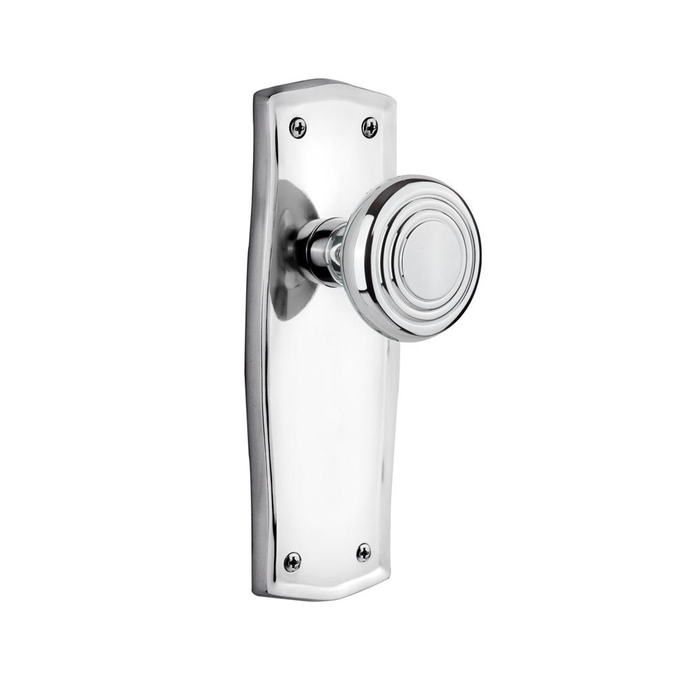 Nostalgic Warehouse PRADEC Complete Passage Set Without Keyhole Prairie Plate with Deco Knob in Bright Chrome